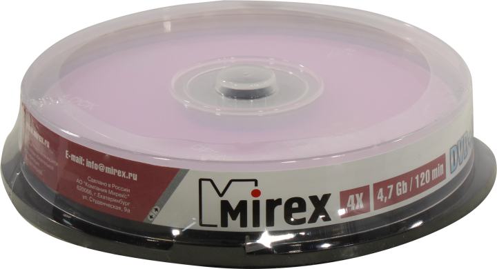 Диск Mirex DVD+RW, 4.7Gb, 4x, на шпинделе, 10 шт, Printable (202639)