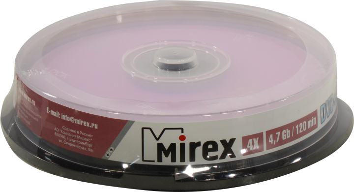 

Диск Mirex DVD+RW, 4.7Gb, 4x, на шпинделе, 10 шт, Printable (202639)