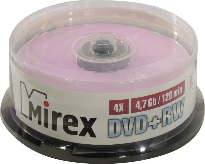 

Диск Mirex DVD+RW, 4.7Gb, 4x, на шпинделе, 25 шт, Printable (202592)
