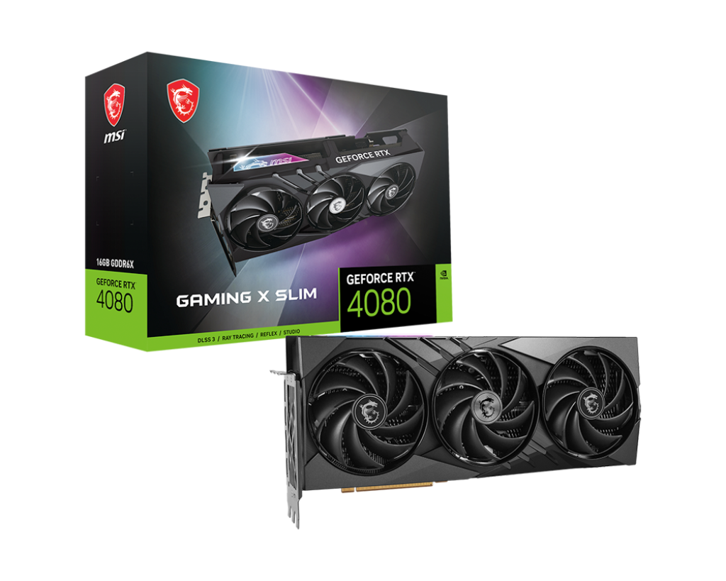 

Видеокарта MSI NVIDIA GeForce RTX 4080 GAMING X SLIM 16G, 16Gb DDR6X, 256 бит, PCI-E, HDMI, 3DP, Retail (4080 16GB GAMING X SLIM), GAMING X SLIM 16G