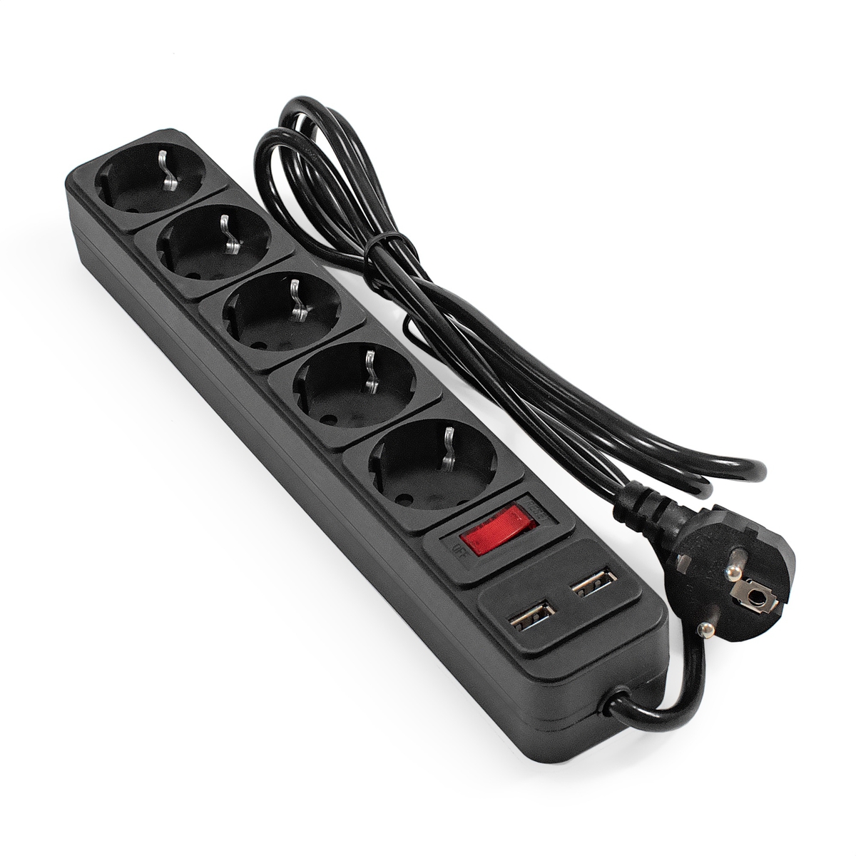 Сетевой фильтр ExeGate SP-5-USB-1.8B, 5-розеток, 1.8 м, черный