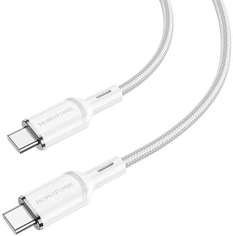 

Кабель USB Type-C-USB Type-C, быстрая зарядка, 3А, 1 м, белый, Borofone Cyber BX90 (6974443389678), BX90