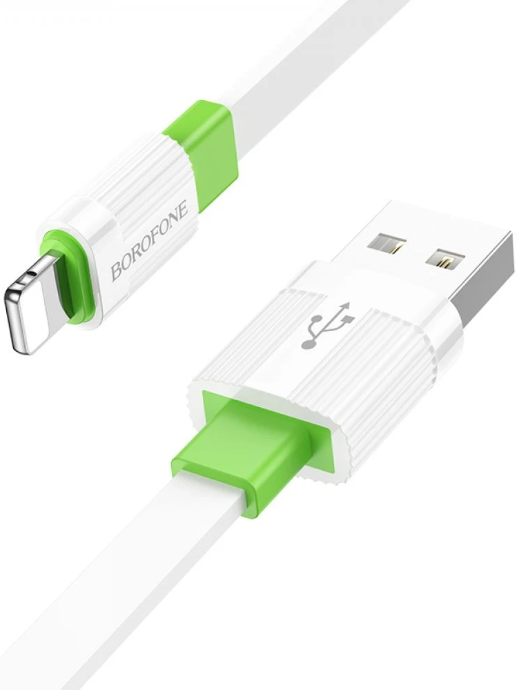 

Кабель USB-Lightning 8-pin, плоский, 2.4А, 1 м, белый/зеленый, Borofone Union BX89 (6974443389449), BX89