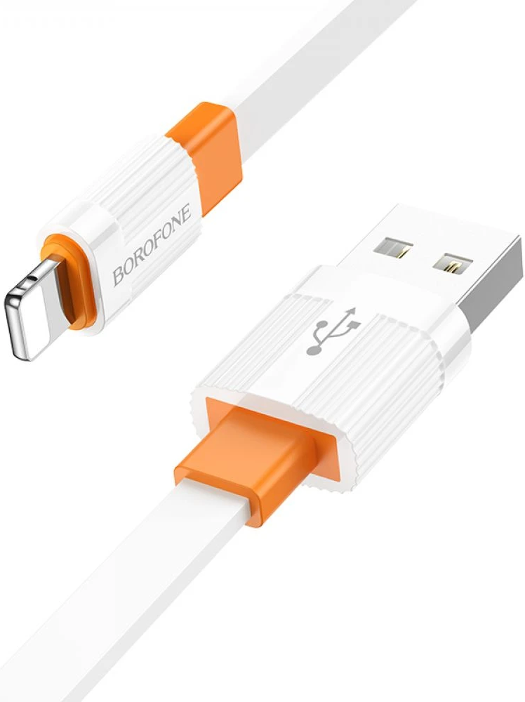 

Кабель USB-Lightning 8-pin, плоский, 2.4А, 1 м, белый/оранжевый, Borofone Union BX89 (6974443389432), BX89