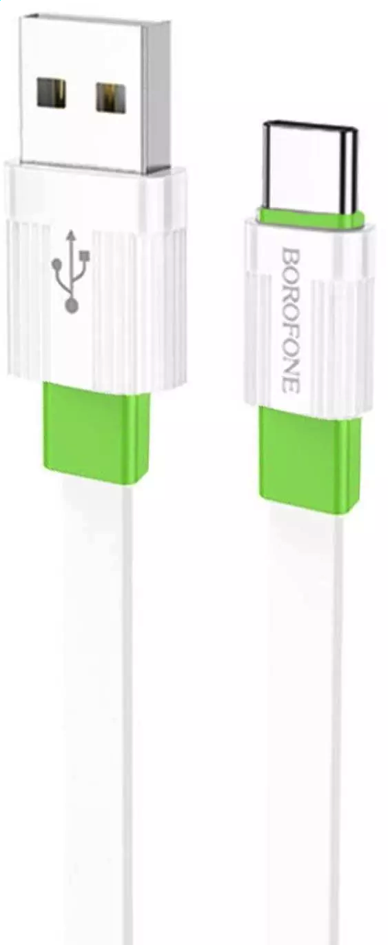 

Кабель USB-USB Type-C, плоский, 3А, 1 м, белый/зеленый, Borofone Union BX89 (6974443389500), BX89