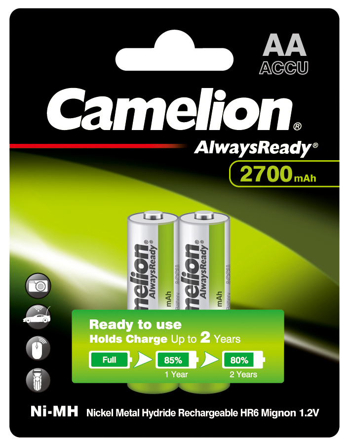Аккумулятор Camelion Always Ready, NH-AA2700BP2, AA, 2.7 А·ч, 2 шт