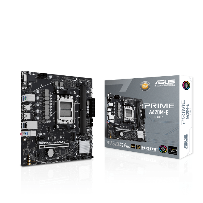 

Материнская плата ASUS PRIME A620M-E-CSM, AM5, AMD A620, 2xDDR5 DIMM, PCI-Ex16, 4SATA3, 7.1-ch, GLAN, 6 USB 3.2, VGA, HDMI, DP, mATX, Retail, PRIME A620M-E-CSM