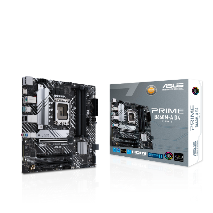 

Материнская плата ASUS PRIME B660M-A D4-CSM, Socket1700, Intel B660, 4xDDR4, 2PCI-Ex16, 4SATA3, 7.1-ch, GLAN, 6 USB 3.2, 1 USB Type-C, HDMI, DP, mATX, Retail, PRIME B660M-A D4-CSM