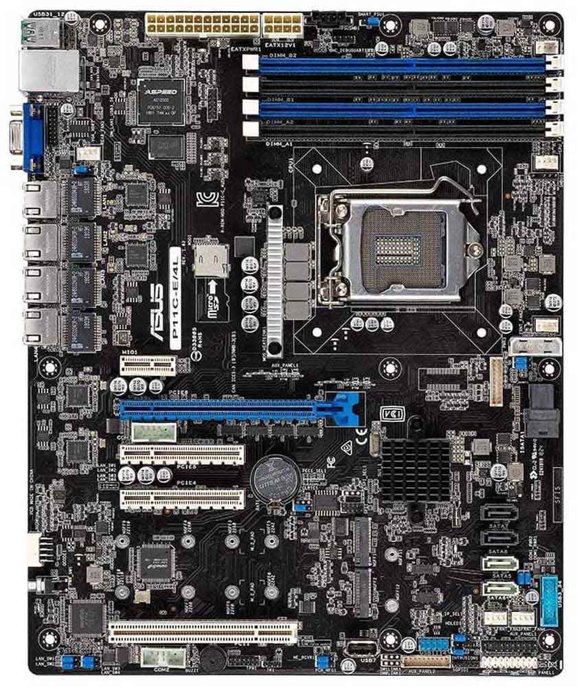 

Материнская плата ASUS P11C-E/4L, 1xSocket1151, iC246, 4xDDR4, PCI-Ex16, 2PCI-Ex8, 2xM.2-PCI-E/SATA, 6SATA3 RAID 0/1/5/10, 7.1-ch, 4xGLAN, 5xUSB 2.0, 6xUSB 3.1, VGA, ATX, Bulk (P11C-E/4L), P11C-E/4L