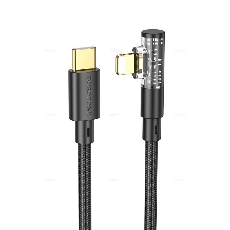 

Кабель USB Type-C-Lightning 8-pin, прямой/угловой, быстрая зарядка, 2.4А, 1 м, черный, Borofone BU39 Rio