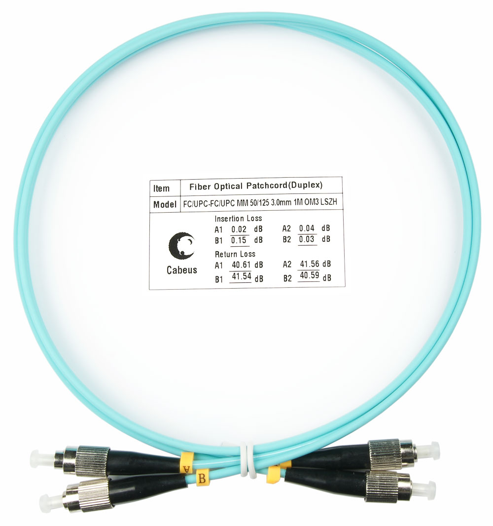 

Патч-корд оптический Cabeus, FC/UPC-FC/UPC, многомодовый, 50/125, OM3, двойной, 1 м, LSZH, аквамарин (FOP-50-FC-FC-1m), Бирюзовый