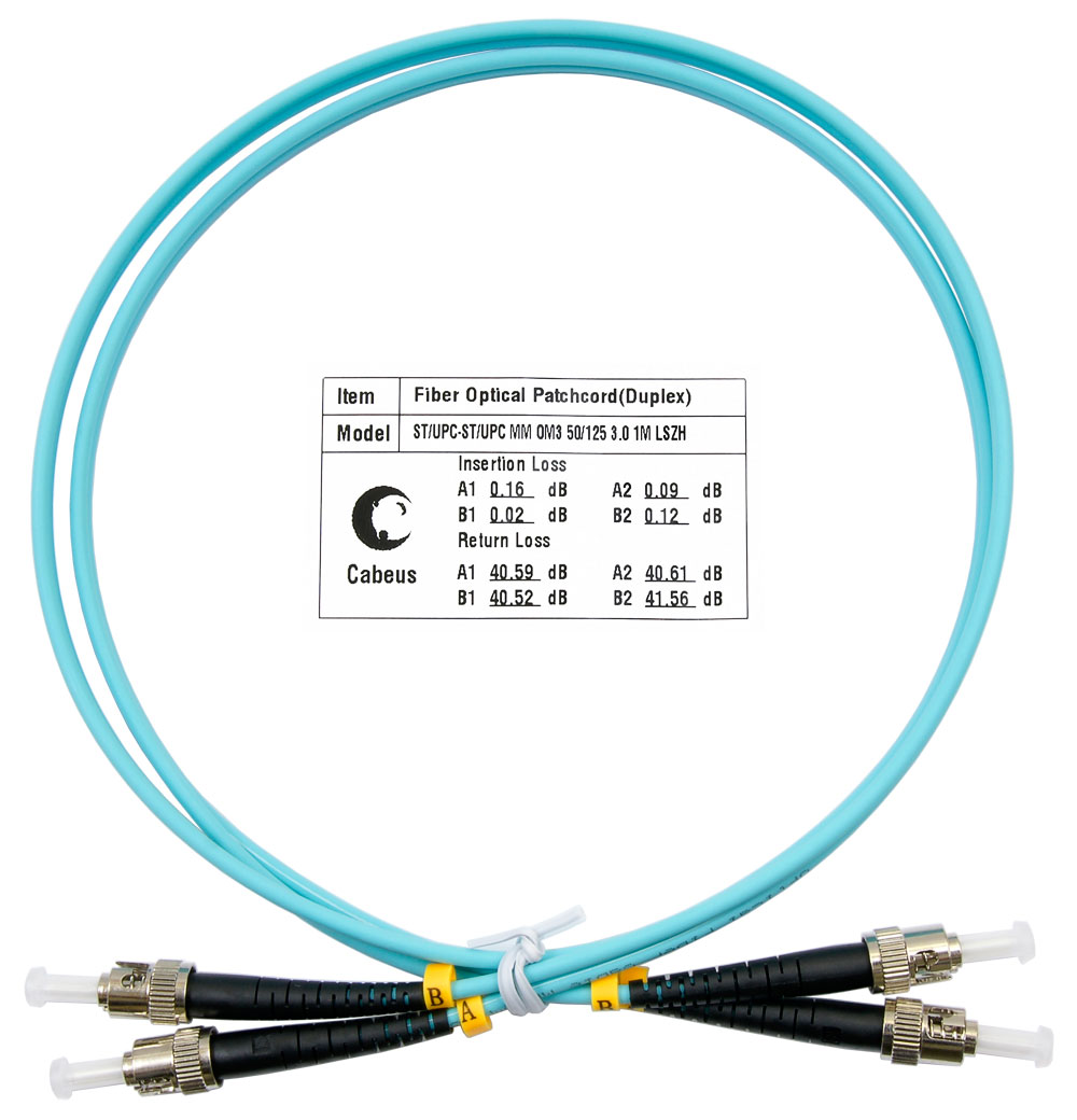 

Патч-корд оптический Cabeus, ST/UPC-ST/UPC, многомодовый, 50/125, OM3, двойной, 1 м, LSZH, аквамарин (FOP-50-ST-ST-1m), Бирюзовый