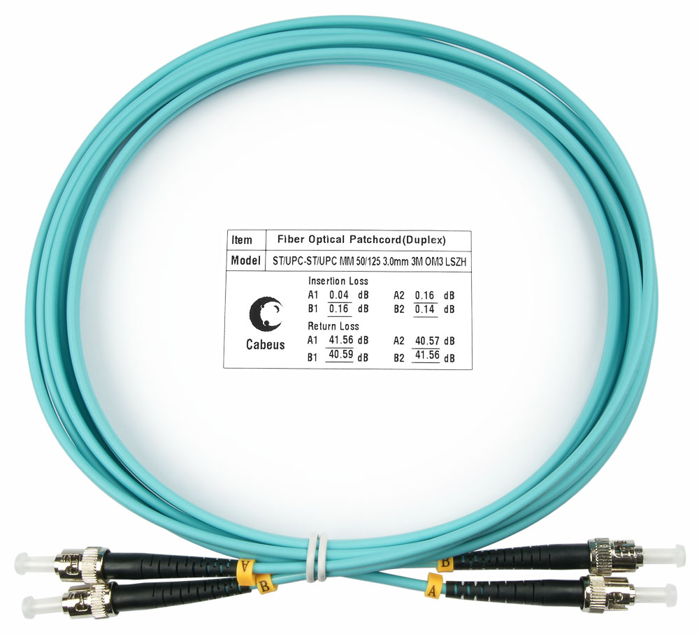 

Патч-корд оптический Cabeus, ST/UPC-ST/UPC, многомодовый, 50/125, OM3, двойной, 3 м, LSZH, аквамарин (FOP-50-ST-ST-3m), Бирюзовый