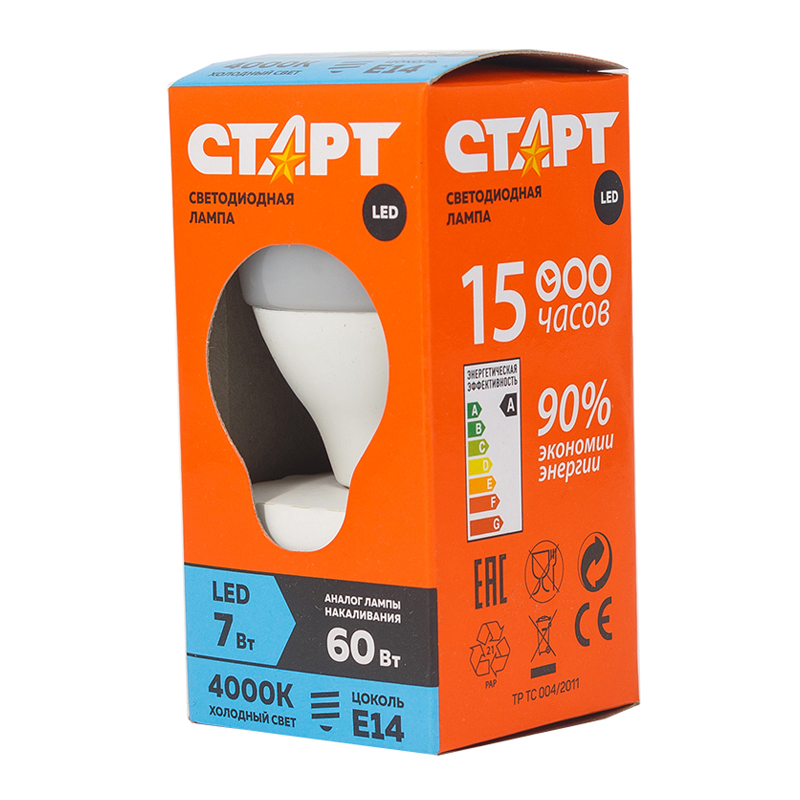 

Лампа светодиодная E14 шар, 7 Вт / нейтральный свет, СТАРТ LEDSphereE14 (4680024812047)