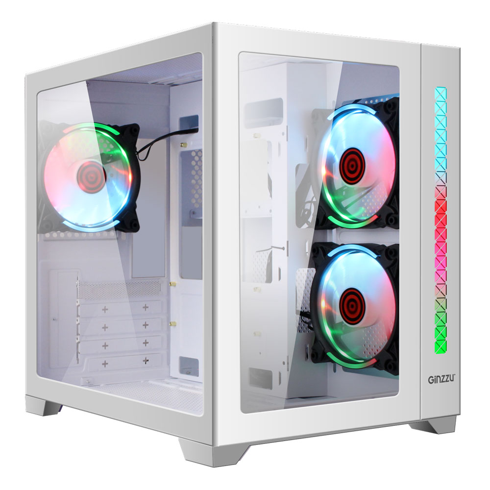 Корпус Ginzzu V450, mATX, Midi-Tower, USB 3.0, RGB подсветка, белый, без БП (V450 RGB)