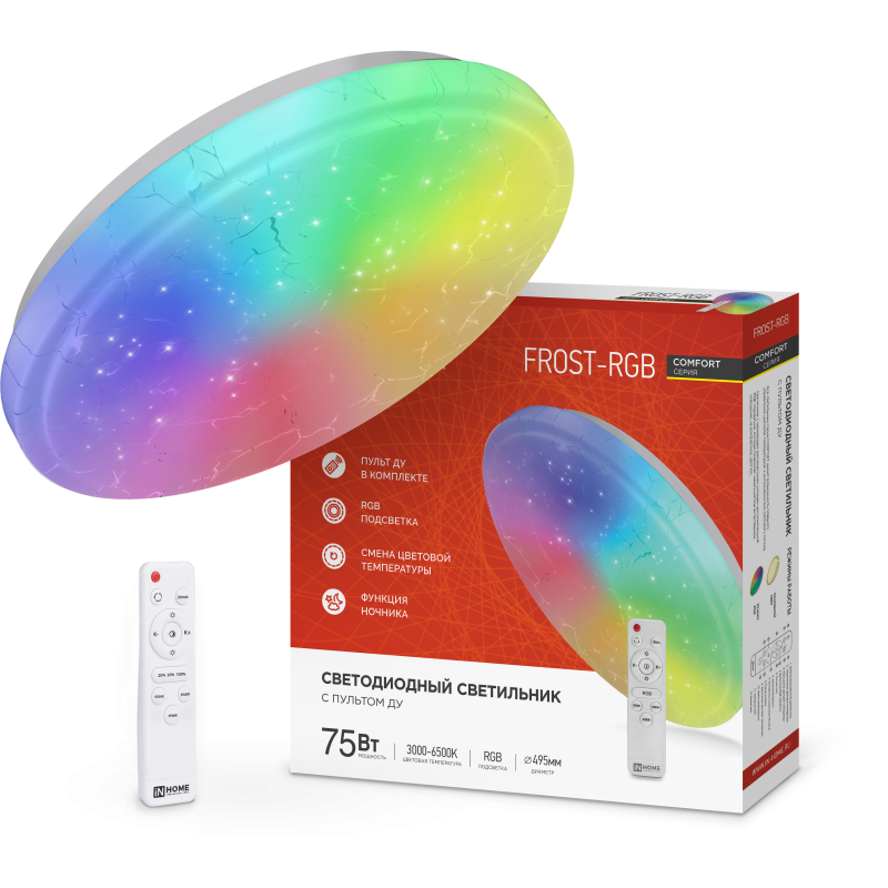

Светильник бытовой потолочный IN HOME COMFORT FROST-RGB, светодиодный, 75 Вт, IP40, белый (4690612044644), FROST-RGB