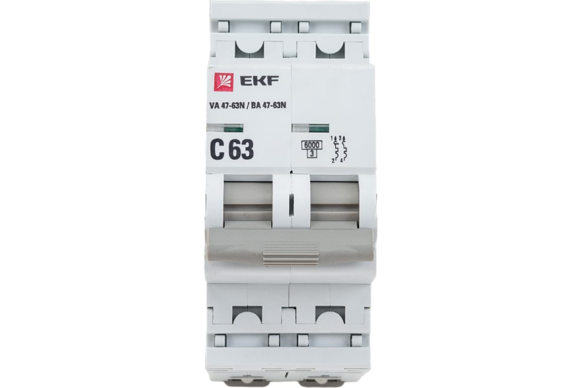 

Выключатель автоматический EKF 47-63N PROxima двухполюсный (2P/2П) 63А C 6 kA (M636263C), 47-63N