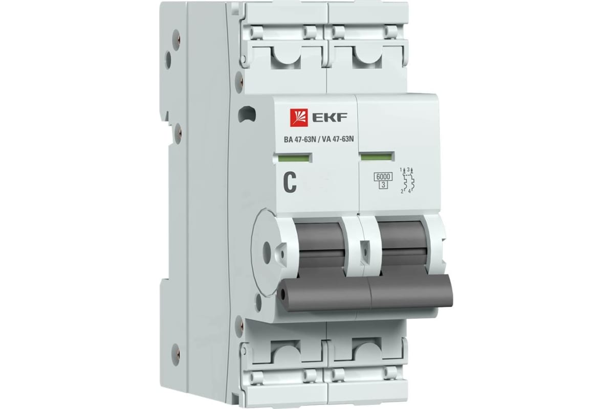 

Выключатель автоматический EKF 47-63N PROxima двухполюсный (2P/2П) 32А C 6 kA (M636232C), 47-63N