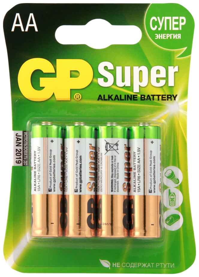 

Батарея GP Super Alkaline, AA (LR06/15А), 1.5V, 4 шт. (GP 15A-2CR4 40/320)