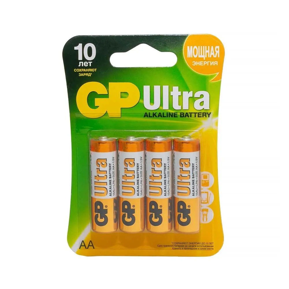 

Батарея GP Ultra Alkaline, AA (LR06/15А), 1.5V, 4 шт. (GP 15AU-2CR4 Ultra 40/160)