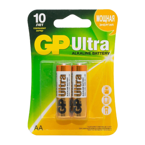 

Батарея GP Ultra Alkaline, AA (LR6), 1.5V, 2 шт. (4891199027581)