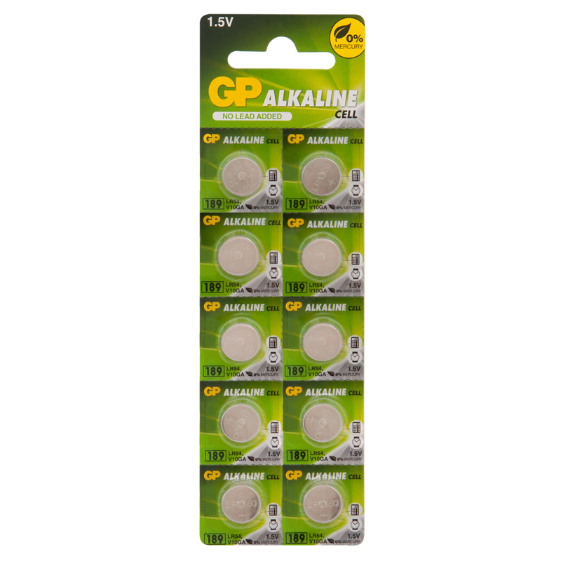 

Батарея GP AG10/LR1130/LR54/389A/189, 1.5V, 10 шт. (4891199015519)