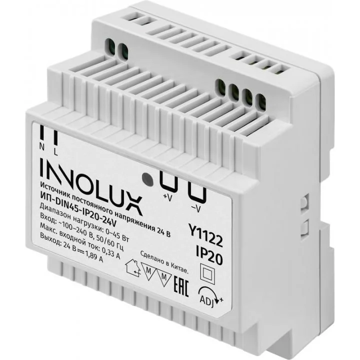 

Блок питания (драйвер) Innolux ИП-DIN45-IP20-24V 45 Вт для светодиодной ленты, серый (97438), ИП-DIN45-IP20-24V