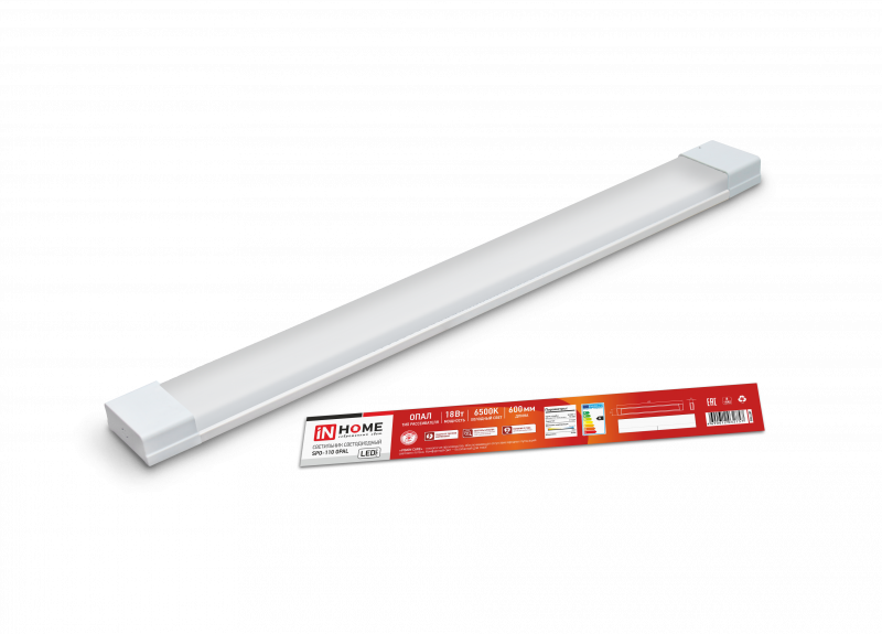 

Светильник линейный светодиодный 18 Вт, 6500K, 1530лм, 600 мм x 61 мм x 24 мм, IP40, опал, IN HOME SPO-110 (4690612032757), SPO-110