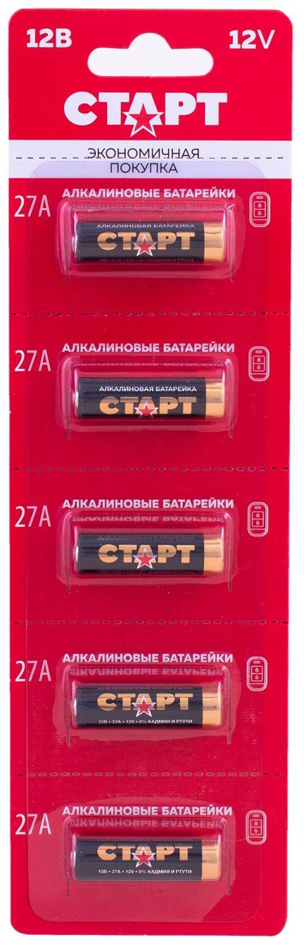 

Батарея СТАРТ A27 (MN27/V27A/GP27A), 12V, 5 шт. (4610116203880)