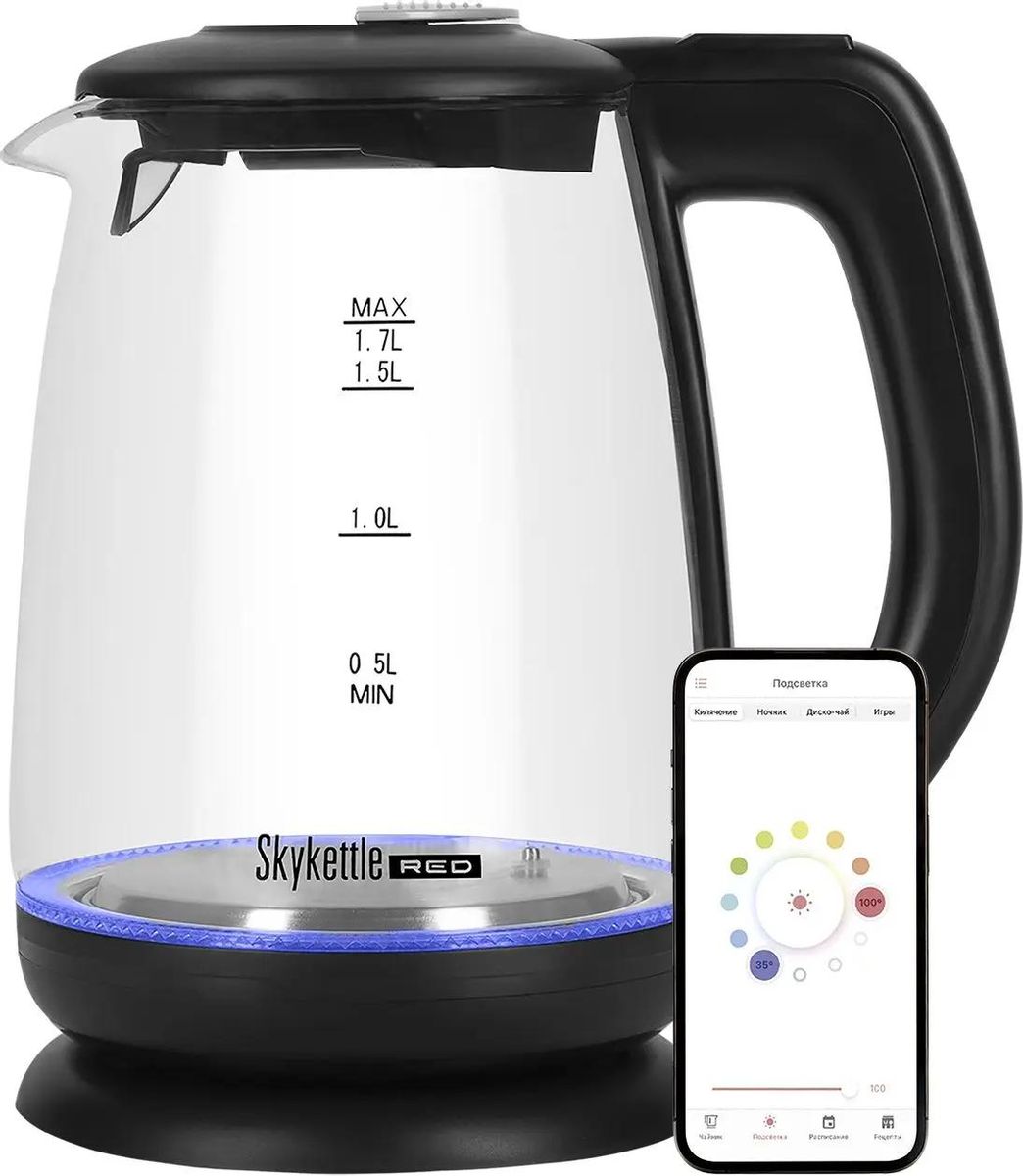 

Чайник электрический Red Solution SkyKettle RK-G212S 1.7л. 2.2 кВт, термостойкое стекло, черный, RK-G212S