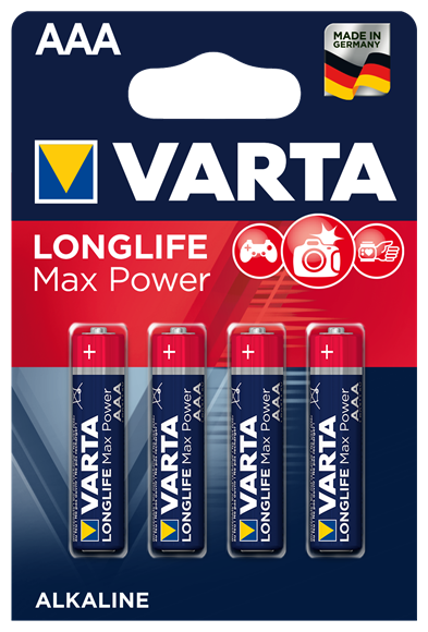 

Батарейка Varta LONGLIFE MAX POWER, AAA (LR03), 1.5V, 4 шт. (04703101404)