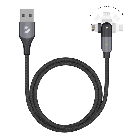 

Кабель USB-Lightning 8-pin, прямой/поворотный, быстрая зарядка, 2.4А, 1.2 м, черный, Deppa (72326)