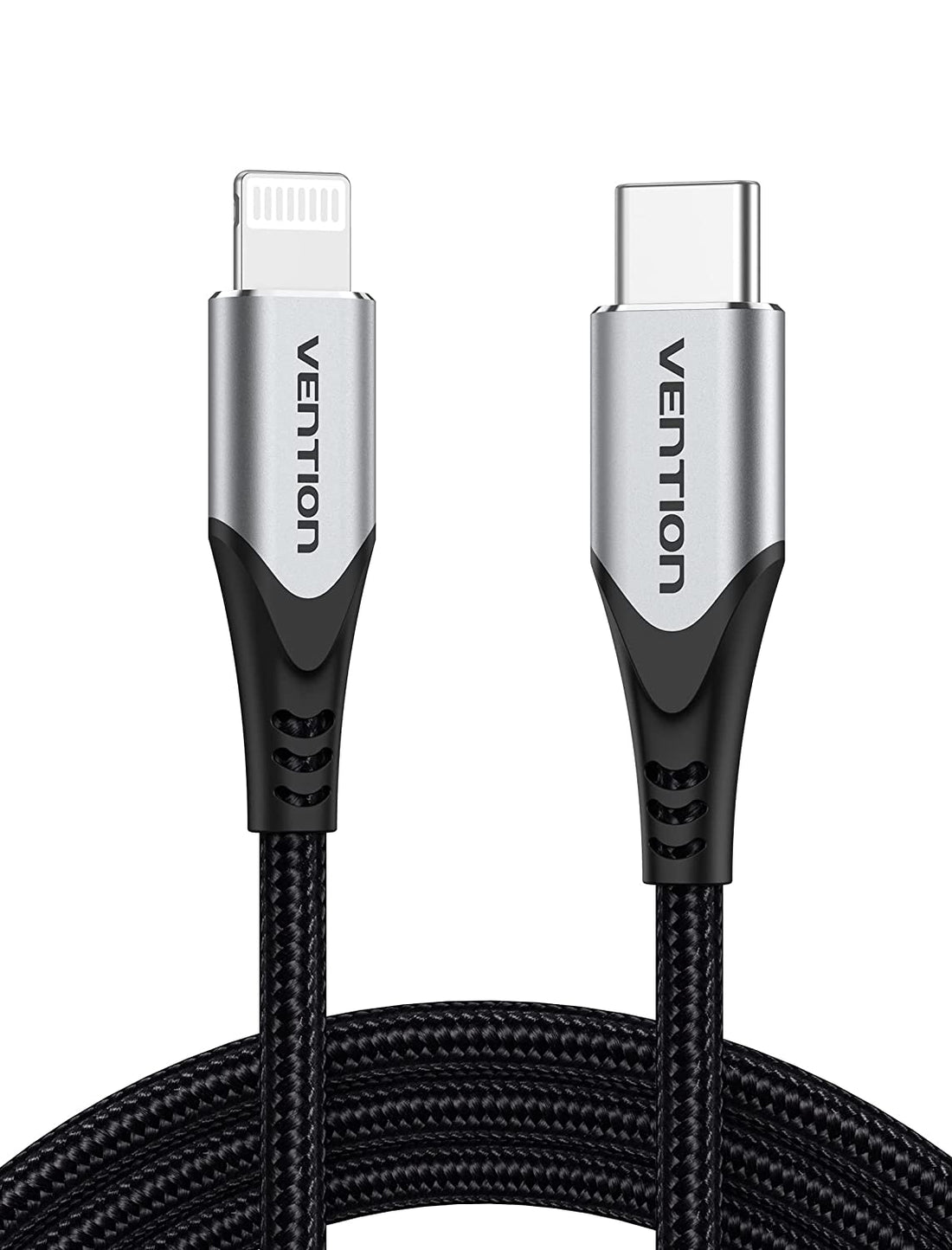 

Кабель USB Type-C-Lightning 8-pin, MFi, экранированный, быстрая зарядка, 3А, 1 м, черный/серебристый, Vention TAC (TACHF), TAC