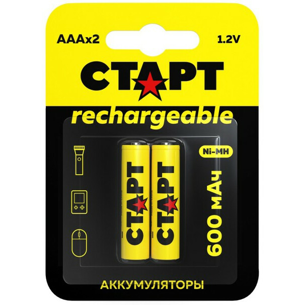 

Аккумулятор Старт, AAA, HR03, 1.2V 600 мА·ч, 2 шт. (4610116221013)