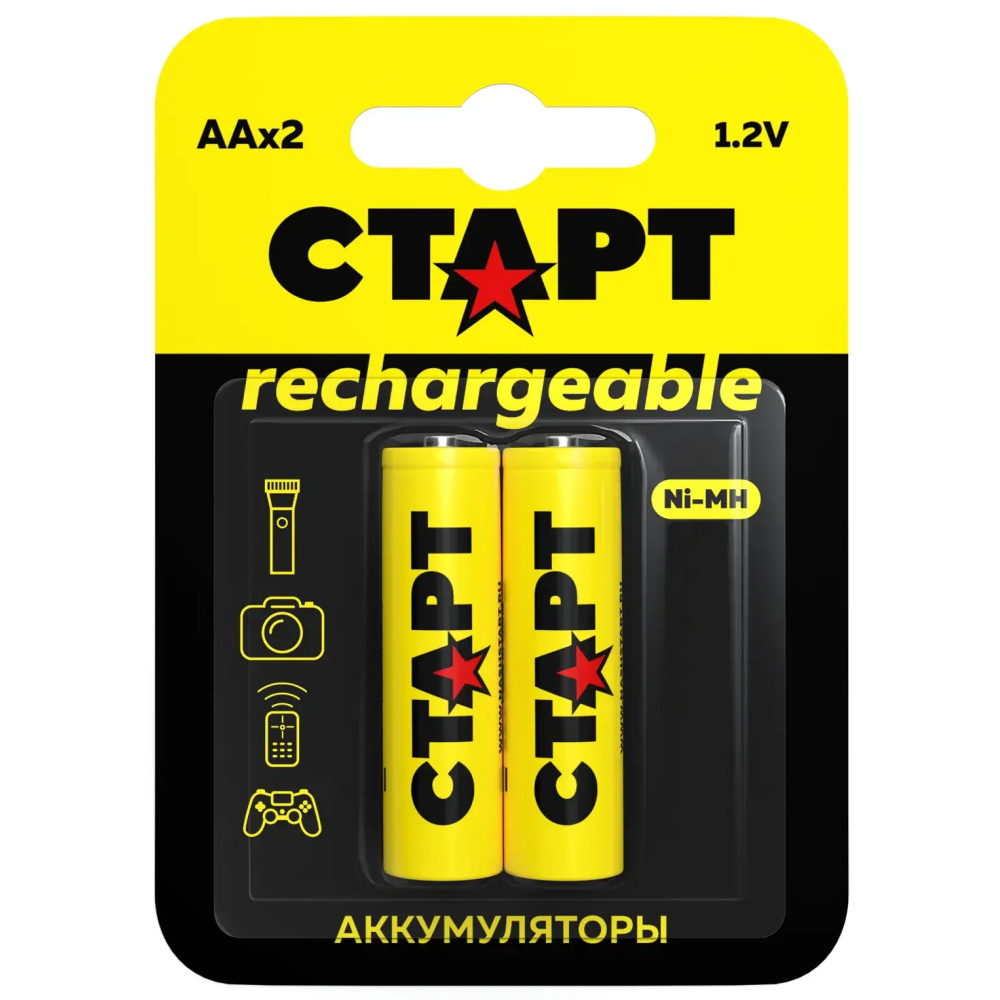 

Аккумулятор Старт, AA, HR06, 1.2V 1.8 А·ч, 2 шт. (4610116221020)