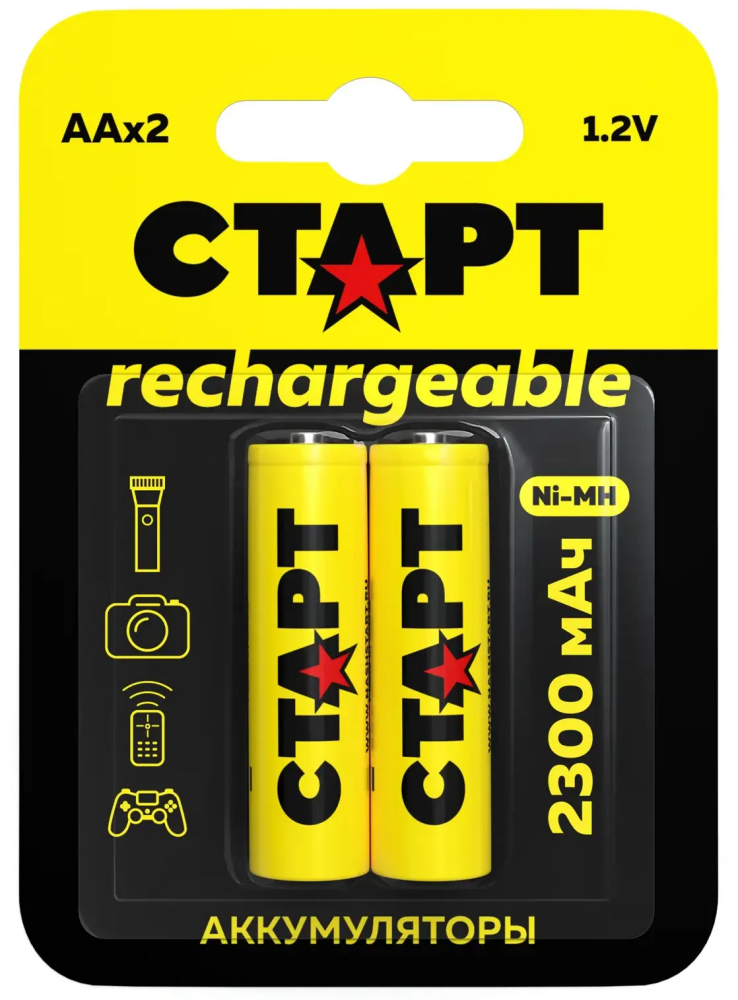 

Аккумулятор Старт, AA, HR06, 1.2V 2.3 А·ч, 2 шт. (4610116201879)