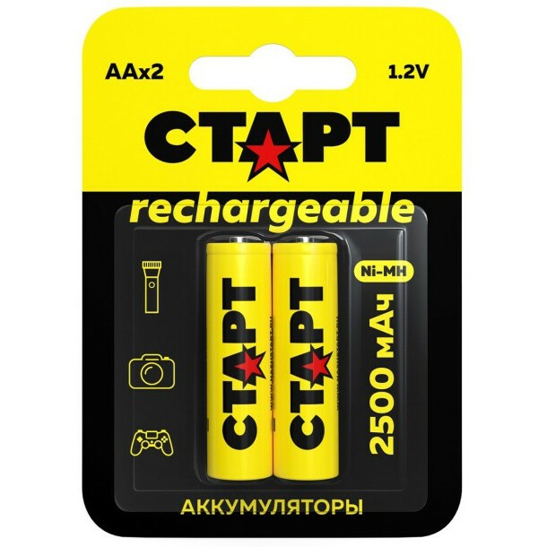 

Аккумулятор Старт, AA, HR06, 1.2V 2.5 А·ч, 2 шт. (4610116221037)