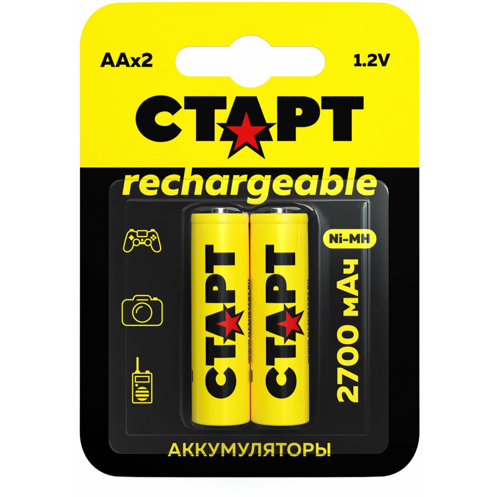 Аккумулятор Старт, AA, HR06, 1.2V 2.7 А·ч, 2 шт. (4610116221044)