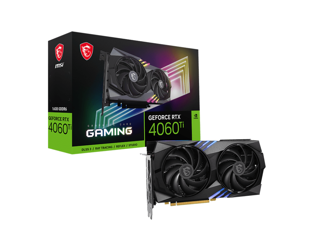

Видеокарта MSI NVIDIA GeForce RTX 4060Ti GAMING, 16Gb GDDR6, 128 бит, PCI-E, HDMI, 3DP, Retail (RTX 4060 TI GAMING 16G), GAMING