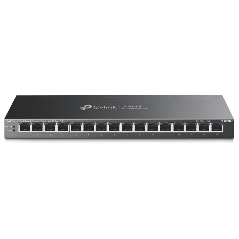

Коммутатор TP-Link TL-SG116P, кол-во портов: 16x1 Гбит/с, PoE: 16x30 Вт (макс. 120 Вт), TL-SG116P