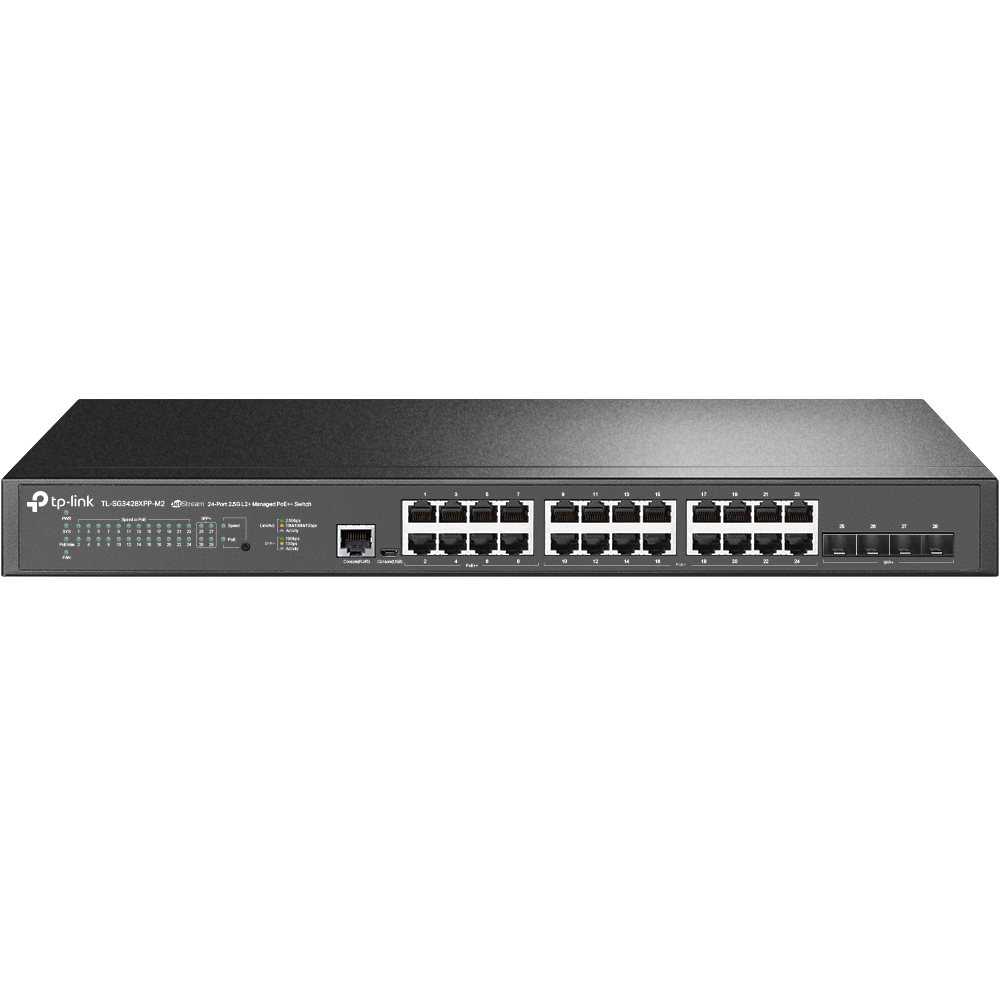 Коммутатор TP-Link JetStream TL-SG3428XPP-M2, управляемый, кол-во портов: 24x2.5 Гбит/с, кол-во SFP/uplink: SFP+ 4x10 Гбит/с, установка в стойку, PoE: 24x60 Вт (макс. 500 Вт) - фото 1