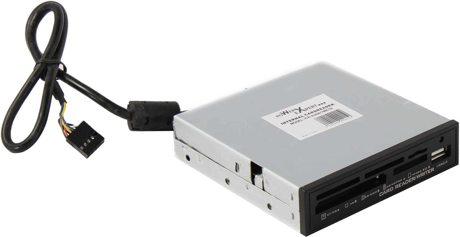 Картридер внутренний Power Expert CR-AU6477METB, SD/MMC/MS/MSPRO/MicroSD 1xUSB 2.0, USB 2.0 (колодка), черный (CART-R-ICR-AU6477METB)
