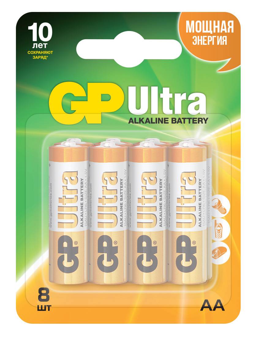 Батарея GP Ultra, AA (LR6), 1.5V, 8 шт. (GP 15AU-2CR8 96/960) GP 15AU-2CR8 96/960 - фото 1