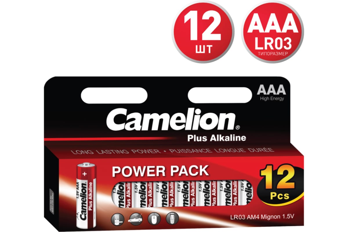 Батарея Camelion Plus Alkaline, AAA (LR03), 1.5V, 12 шт. (14260) - фото 1