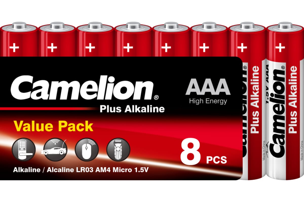 Батарея Camelion Plus Alkaline, AAA (LR03), 1.5V, 8 шт. (14861) - фото 1