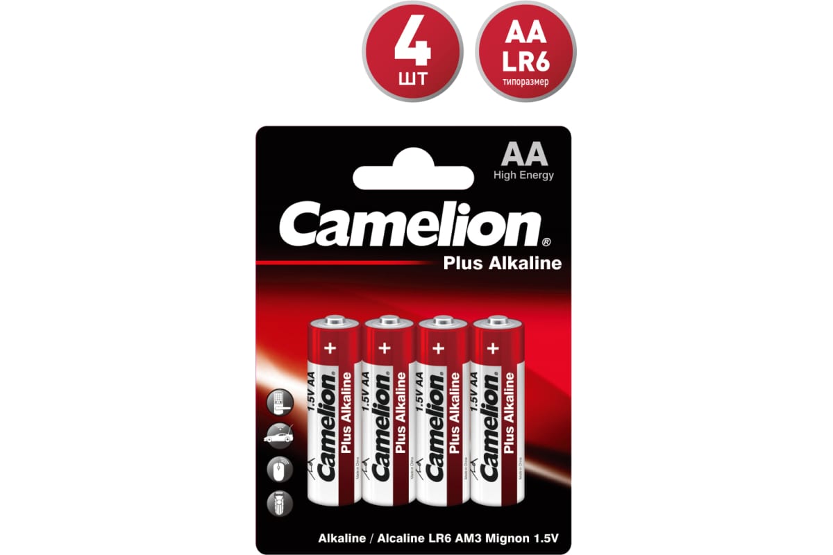 Батарейка Camelion Plus Alkaline, AA (LR06/15А), 1.5V, 4 шт
