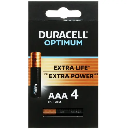 Батарейка Duracell Optimum, AAA (LR03), 1.5V, 4 шт