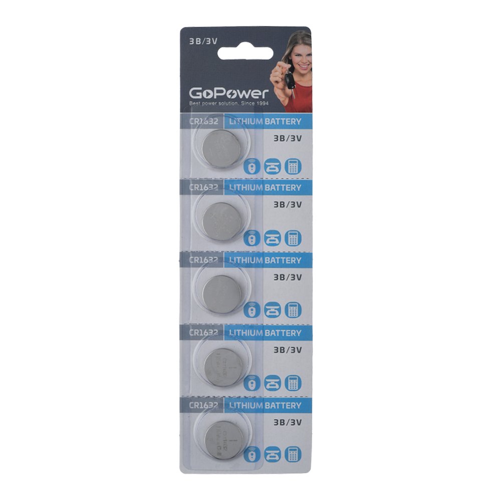 

Батарея GoPower CR1632, 3V, 5 шт. (00-00023147)