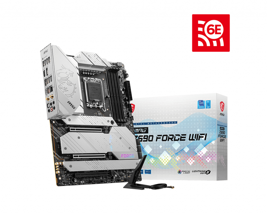 Материнская плата MSI MPG Z690 FORCE WIFI, Socket1700, Intel Z690, 4xDDR5 DIMM, 3PCI-Ex16, 6SATA3, 7.1-ch, 2.5GLAN, 4 USB 3.2, 1 USB Type-C, HDMI, DP, ATX, Retail б/у, следы установки, неполный комплект аксессуаров