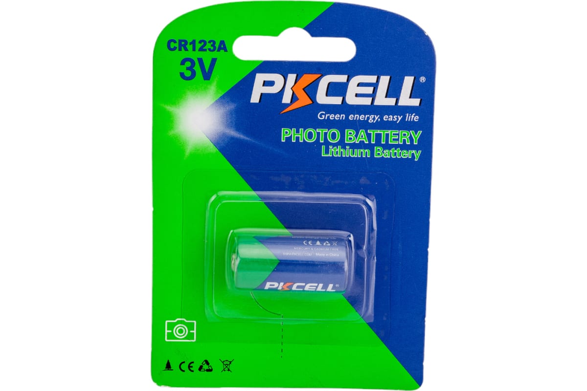 

Батарея PKCELL 123 (CR123/CR123A/CR17345), 3V, 1 шт. (CR123A-1B)